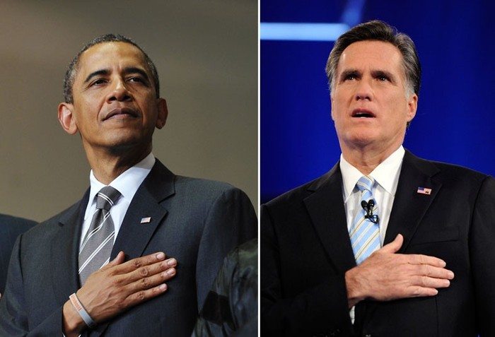 Ứng cử viên Tổng thống Mỹ Barack Obama (trái) và Mitt Romney
